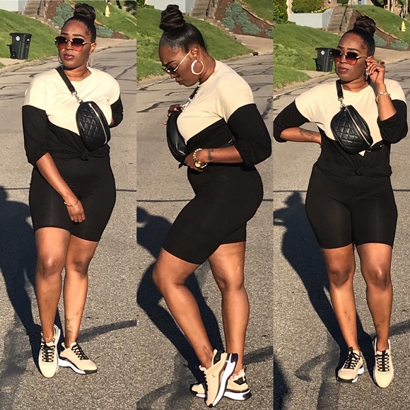 Taupe & Black Chevron Long Sleeve Biker Shorts Set - Picture 2 of 7